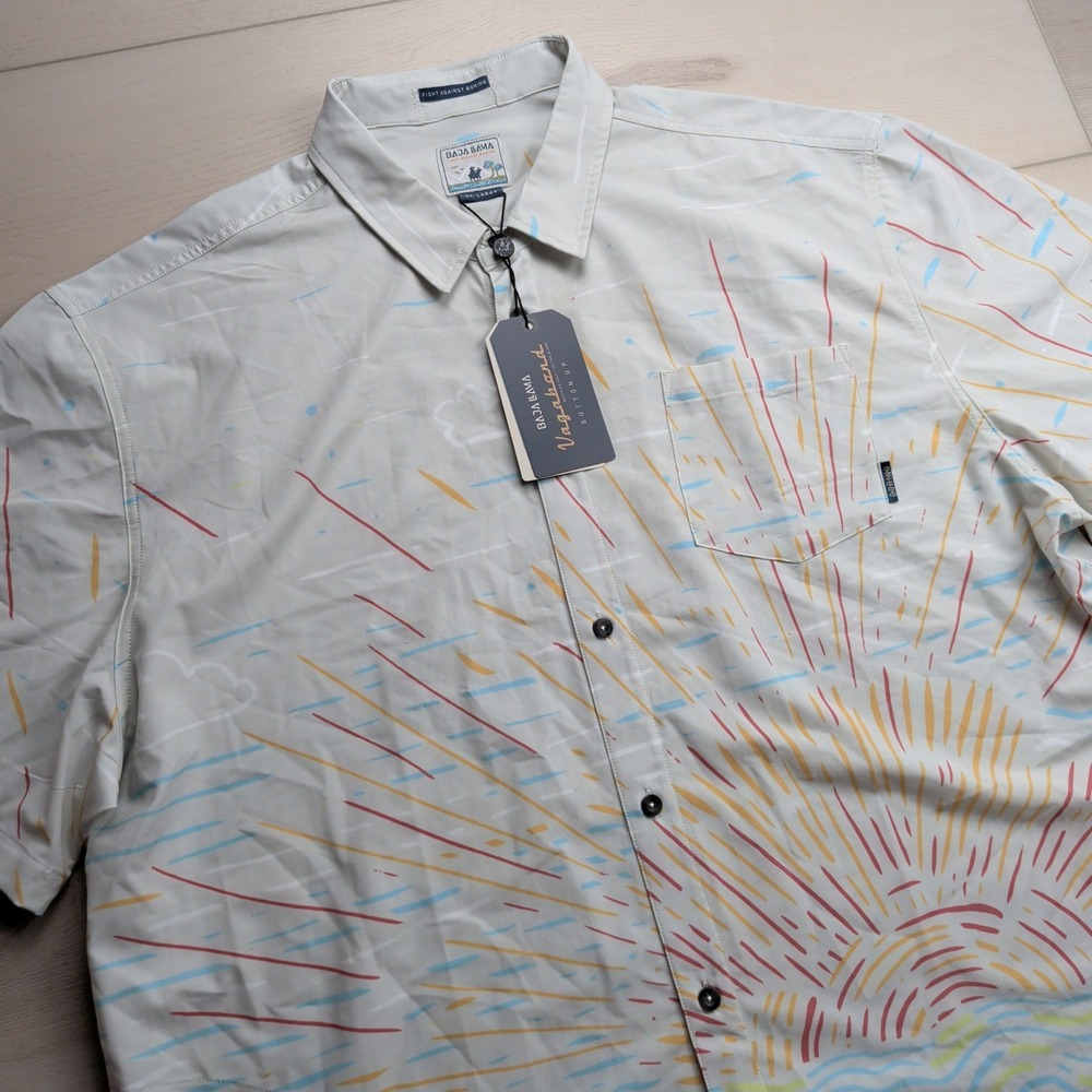 NEW Baja Llama Vagabond Shirt Mens 3XL‎ Sunburst Cream Button Up Short Sleeve
